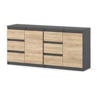 Komoda Nowoczesna Do Sypialni 6 Szuflad 160cm Szara Mat Dąb Sonoma Szafka