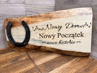 Prezent NA SZCZĘŚCIE podkowa parapetówka rustykalna deska NOWY DOM 50cm