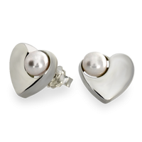 KOLCZYKI SREBRNE SERDUSZKA Z PERŁAMI NA SZTYFT SREBRO PRÓBY 925