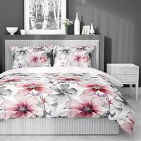 Pościel bawełniana 160x200cm RÓŻOWO-SZARE KWIATY