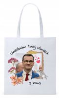 Mateusz Morawiecki Pis Torba Eco Biała Shopper Z Nadrukiem Ze Zdjęciem
