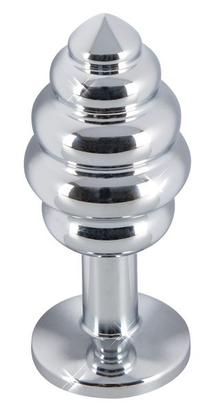 Korek analny srebrny z rowkami stymulacyjnymi zdjęcie 4