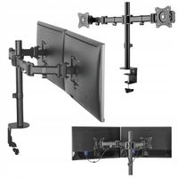 Podwójny UCHWYT BIURKOWY obrotowy do DWÓCH MONITORÓW 13-32" - regulacja 3D