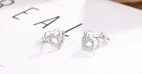SREBRNE KOLCZYKI 925 WKRĘTKI SERCA DLA KOBIETY, KOLCZYKI SZTYFTY SREBRO 925 na Arena.pl