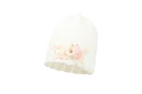 Jamiks KLARA czapka kwiatki dla dziewczynki chrzest ecru 40-42