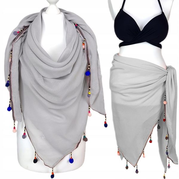 PAREO CHUSTA PLAŻOWA FRĘDZLE narzutka BOHO KOLORY zdjęcie 1