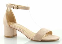 Sandały zamszowe na słupku 5 cm. pasek różowe Rozmiar obuwia - 38