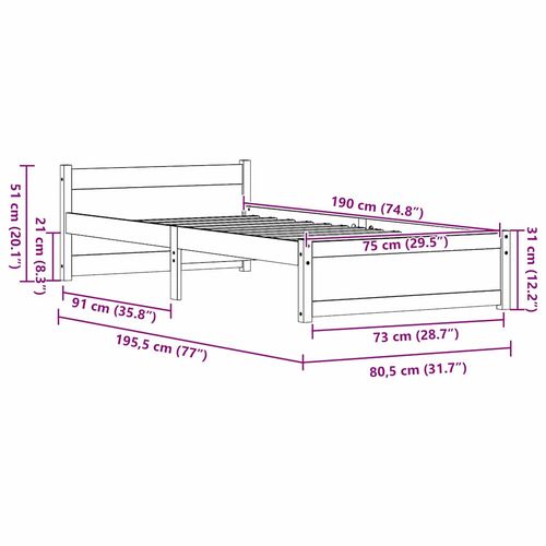 Ramka łóżka Woskowy brąz 75 x 190 cm Lite drewno sosnowe na Arena.pl