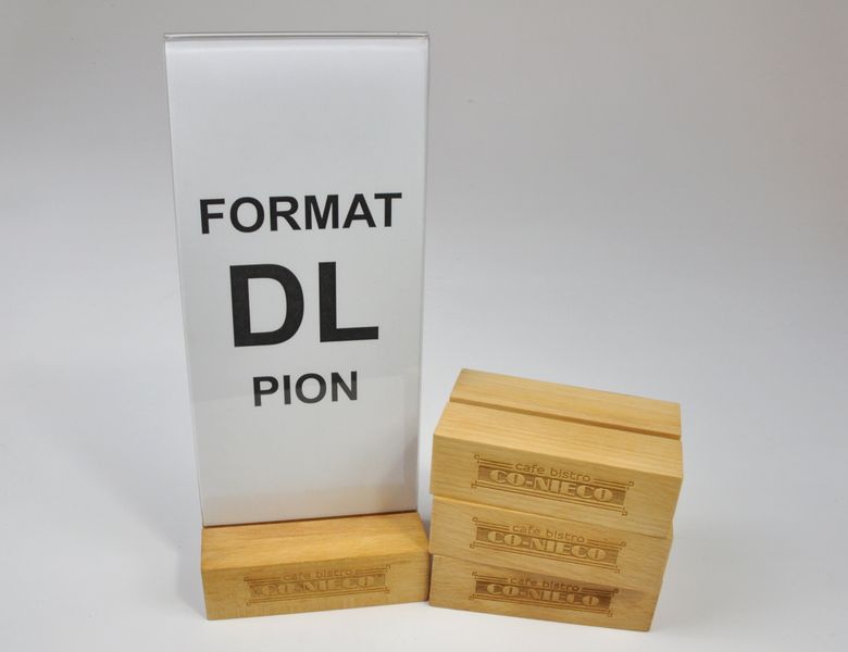 stojak na menu ulotkę plexi + drewniana podstawka z grawerem DL 10 szt zdjęcie 2