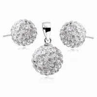 KLASYCZNY SREBRNY KOMPLET BIAŁE KULKI 10MM 12MM KRYSZTAŁKI CRYSTAL BEADS