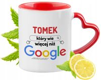 Dla Tomka Kubek Czerwony Z Uszkiem W Kształcie Serca Na Prezent Z Nadrukiem