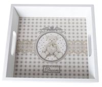 Taca drewniana biała z misiem mała