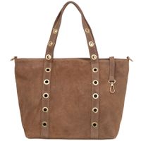 VERA PELLE torebka damska zamszowa shopper z kółkami i paskiem V699 taupe