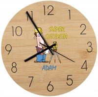 Bambusowy ZEGAR ścienny nadruk UV ŚMIESZNY prezent dla GEODETY + imię