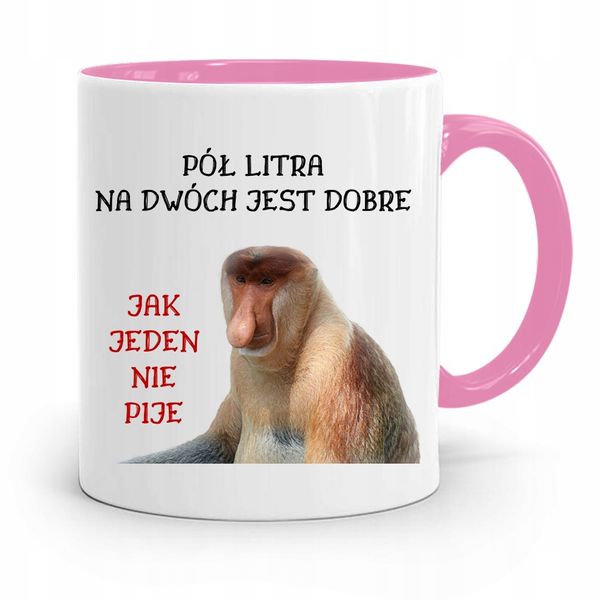 Kubek Różowy Nosacz Janusz Pół Litra Na Dwóch Z Nadrukiem Ze Zdjęciem zdjęcie 1