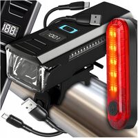 LAMPKA ROWEROWA LED PRZÓD TYŁ MOCNA PRZEDNIA TYLNA AKUMULATOR USB ZESTAW