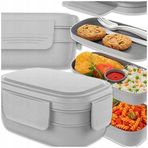 LUNCH BOX PUDEŁKO NA ŻYWNOŚĆ PODRÓŻNE POJEMNE NA WYJAZD 3W1 SZCZELNE 2000ML na Arena.pl
