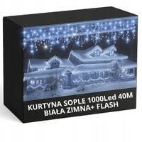 Kurtyna świąteczna 1000LED 40m sopelki BIAŁA ZIMNA + FLASH