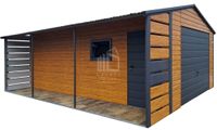 Garaż blaszany 4x5m + wiata 1x5m brama drzwi okno drewnopodobny dach ID988