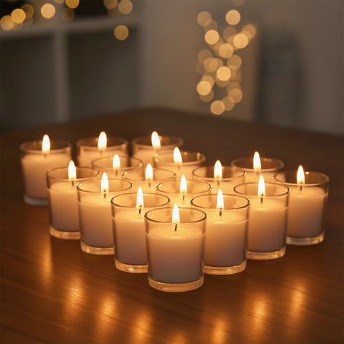 16x Świeczka Szklana Świeca Biała Bezzapachowa w Szklanym Pojemniku Stołowa na Arena.pl