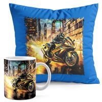 ZESTAW KUBEK + PODUSZKA NIEBIESKA - MOTOR MOTOCYKL
