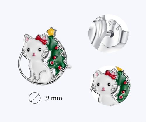 KOLCZYKI SREBRNE DLA DZIEWCZYNKI KOTKI ŚWIĄTECZNE ASYMETRYCZNE NA PREZENT na Arena.pl