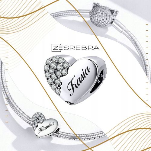 CHARMS srebrne SERCE GRAWER srebro koralik zawieszka charms 925 SERDUSZKO na Arena.pl