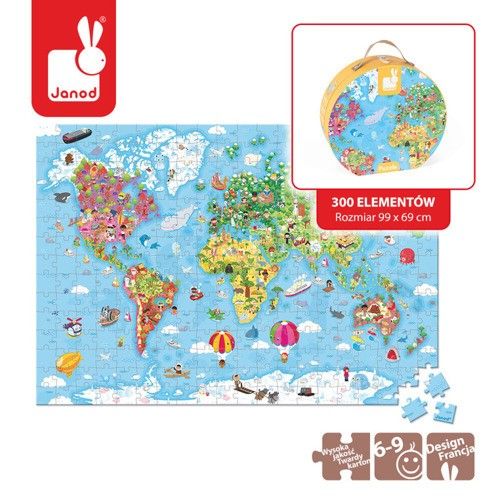 Janod - Puzzle w walizce Mapa Świata 300 elementów na Arena.pl