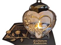 RODZICE ZNICZ LAMPION NA GRÓB SERCE I SERCE ZŁOTO SKOS SENTENCJA+ŚWIECA