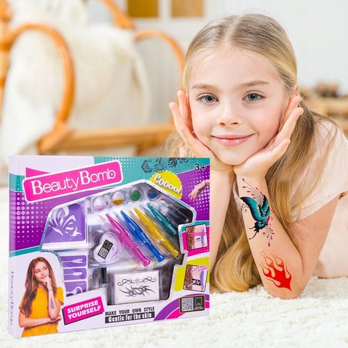 ZESTAW DO ROBIENIA TATUAŻY DUŻY BROKATOWE TATUAŻE ZMYWALNE SZABLONY DIY na Arena.pl