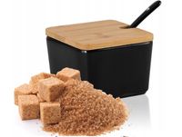 Cukiernica z łyżeczką porcelana i bambus czarna