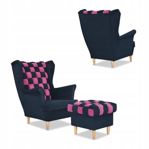 Zestaw uszak CAROL DUO sofa fotele pufy Family Meble granatowo - różowy na Arena.pl