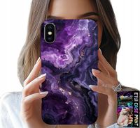 ETUI DO IPHONE X / XS - FIOLETOWY MARMUREK MODNE KOBIECE + SZKŁO