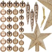 Bombki choinkowe 33 szt. ozdoby świąteczne zestaw z gwiazdą rose gold