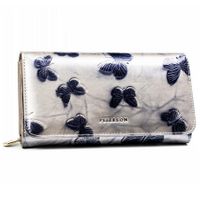 PETERSON portfel skórzany elegancki lakierowany z motylami P221 srebrny