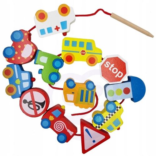 Drewniane Klocki do Nawlekania Pojazdy auta 13 el. na Arena.pl