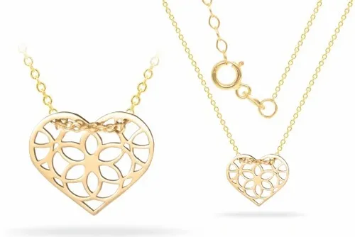 ZŁOTY NASZYJNIK Z AŻUROWYM SERDUSZKIEM PUDEŁECZKO TOREBKA GRATIS 14KT 585 na Arena.pl