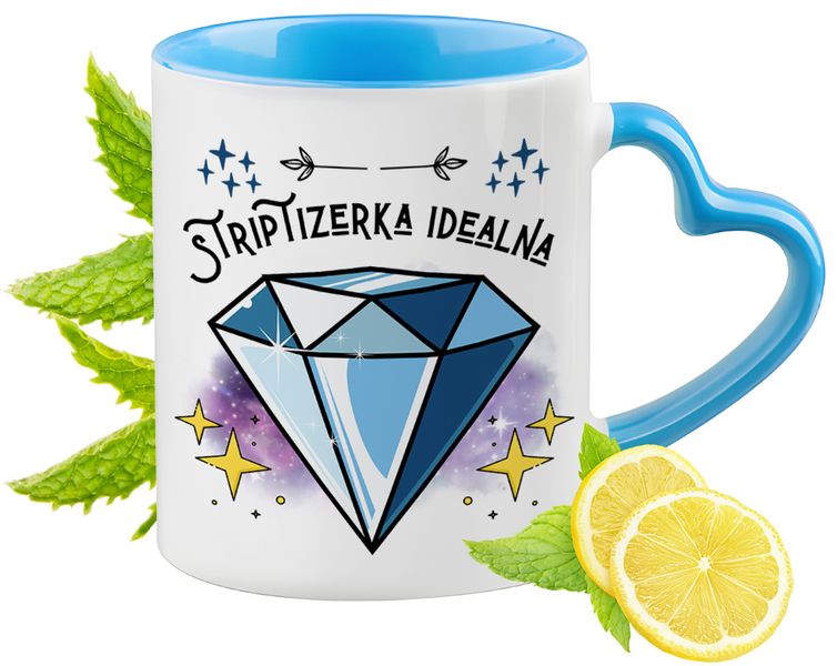 Dla Striptizerki Kubek Błękitny Z Uszkiem W Kształcie Serca Na Prezent zdjęcie 1