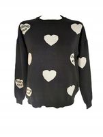 Luźny Modny Sweter W Serca Serduszka Długi Rękaw Czarny M L