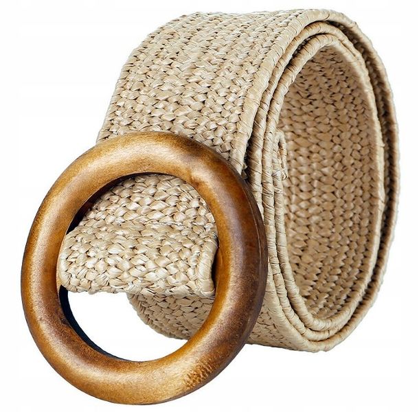 Pasek Elastyczny Słomiany Szeroki Klamra Okrągła zdjęcie 2