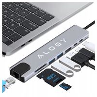 Hub USB Alogy Hub 8w1 USB-C USB LAN SD 76792 8 portów
