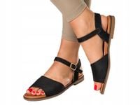 CZARNE SANDAŁY DAMSKIE NA OZDOBNEJ PŁASKIEJ PODESZWIE KLASYCZNE LEKKIE r 40