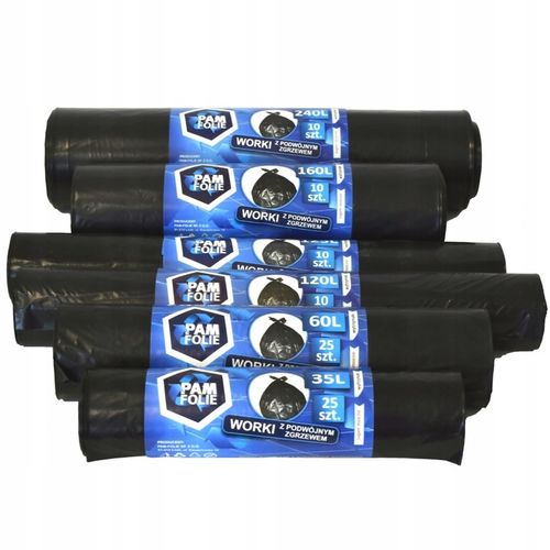 WORKI NA ŚMIECI 360L 100szt Uniwersalne Mocne Grube Czarne Duże Pam Folie na Arena.pl