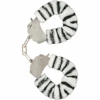 toyjoy furry fun mankietki z łańcuszkiem zebra pluszowe