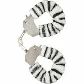 toyjoy furry fun mankietki z łańcuszkiem zebra pluszowe