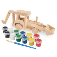 Drewniana zabawka John Paddle - Koparka Spychacz - 27cm z zestawem farbek