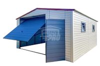 Garaż Blaszany 5x6m Brama Uchylna Drzwi 2x Okno Antracyt Dach Dwuspad GP416