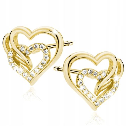 ZŁOTE KOLCZYKI DAMSKIE 585 Z CYRKONIAMI SERCA WKRĘTKI PREZENT DLA ŻONY MAMY na Arena.pl