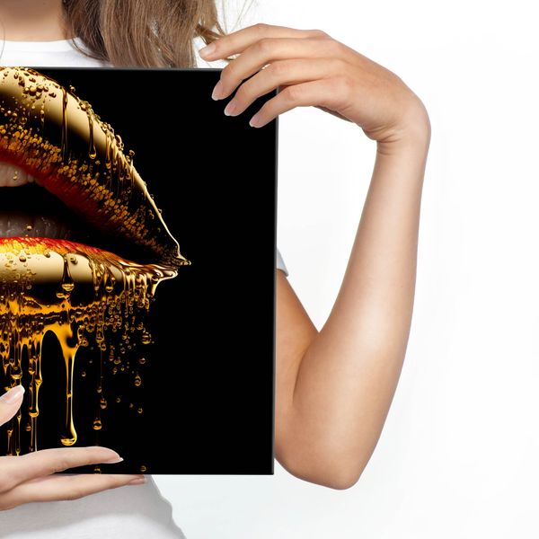 Obraz Na Płótnie ZŁOTE Usta Abstrakcja Dekoracja Ścienna Efekt 3D 100cm x 70cm zdjęcie 4