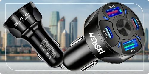 ZESTAW ŁADOWARKA SAMOCHODOWA 6A 30W 2X USB 2 X USB-C Z KABLEM COMBO USB 6W1 na Arena.pl